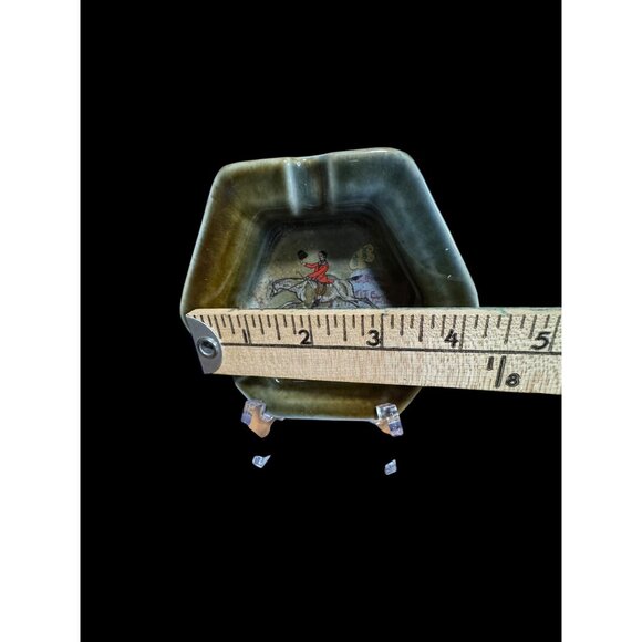 Irish Porcelain Hexagonal Ashtray With Equestrian Design 4.5" Wide Made In Irela - Picture 3 of 5